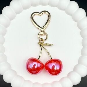 Handmade Red Cherry Bag Charm / Keychain